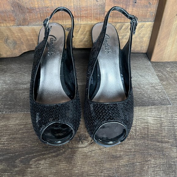 Candies 8.5 medium Women' sequin black heels. - Picture 3 of 10
